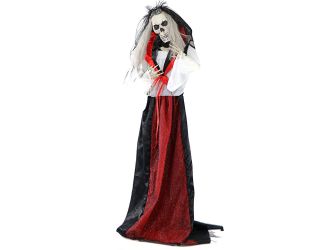 Life-Size Animatronic Skeleton Bride with Lights and Sound, Indoor or Covered Outdoor Halloween Deco