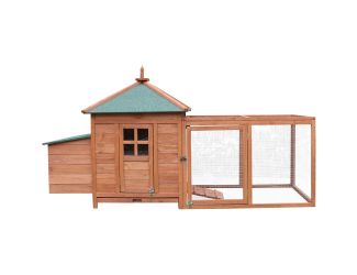 Outdoor Wooden Chicken Coop with Ramp, Nesting Box, Wire Mesh Run, Waterproof Roof, 6.4 Ft. x 2.4 Ft