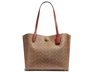 Coated Canvas Signature Willow Tote - Tan Rust/Brass