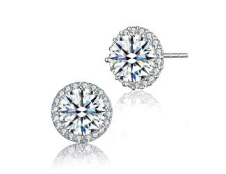 Clear Round CZ Halo Accent Stud Earrings Size 0.35