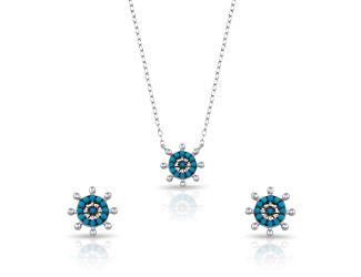 PARIKHS Rhodium Plated Turquoise Galver Necklace-Earring Set in 925 Sterling Silver