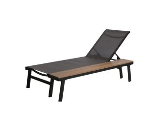 Outdoor Mesh & Aluminum Chaise Lounge w/Side Table