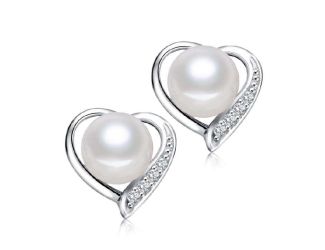 Sterling Silver Heart with Pearl & CZ Earrings