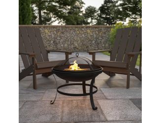 22" Round Outdoor Portable Wood Burning Firepit with Mesh Spark Screen and Poker