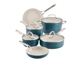 10pc Hard Anodized Ceramic Induction Cookware Set Agave Blue