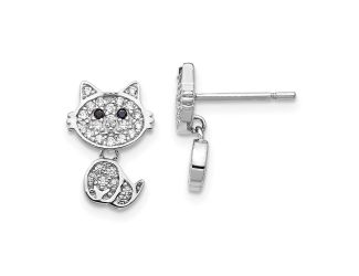 SS Cheryl M Rhodium-plated Black & White CZ Cat Post Dangle Earrings