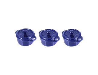 3pc Ceramic Mini Round Cocotte Set Dark Blue