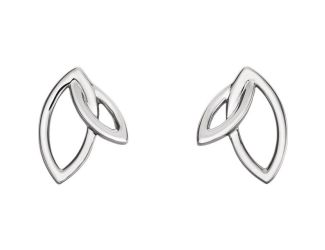 14K White Double Leaf Earrings