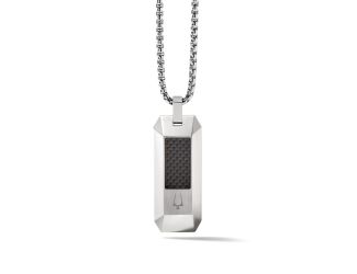 Mens Precisionist Stainless Steel Dog Tag Necklace w/ Black Overlay