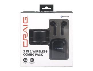 CRAIG 2 in 1 Wireless Combo Pack with Black True Wireless Earbuds and Bluetooth Speaker