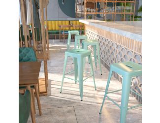 30" High Backless Mint Green Indoor-Outdoor Barstool - Patio Chair