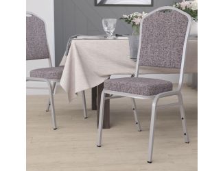 Crown Back Stacking Banquet Chair in Herringbone Fabric - Silver Frame