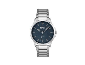 Mens First Silver-Tone Stainless Steel Watch Blue Dial