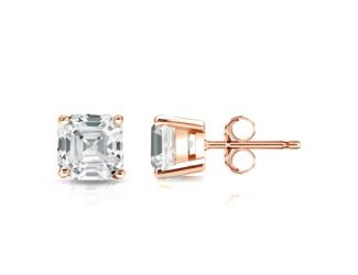 Bright White Pristine Asscher Lab Grown Diamond Stud in 14K Rose Gold 2.20ct, Color-GH,Clarity-VS