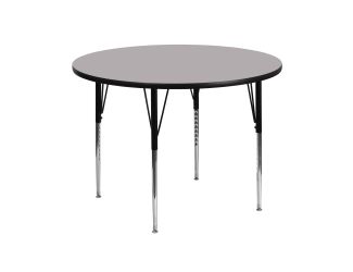 42" Round Grey Thermal Laminate Activity Table - Standard Height Adjustable Legs