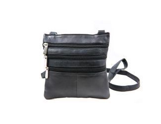 Leather Triple Zip Crossbody Bag Size 7"x7"x0.5"