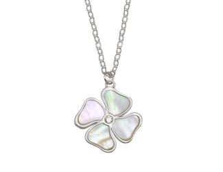 PARIKHS Rhodium Plated Mother of Pearl and CZ Clover Necklace in 925 Sterling Silver
