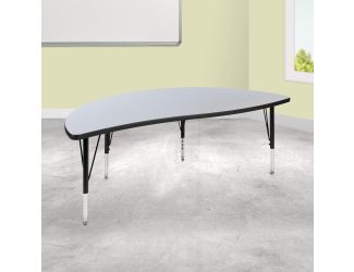 60" Half Circle Wave Collaborative Grey Kids Adjustable Height Activity Table