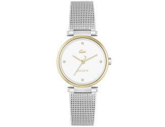 Lacoste Orba Ladies Watch. Gold IP Case & SS Mesh Bracelet. White Dial with 4 diamond Markers.