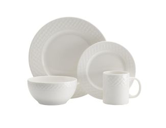 Basket Weave White 16pc Dinnerware Set