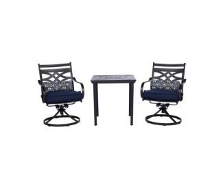 Montclair 3-Piece Bistro Dining Set in Navy Blue with 2 Swivel Rockers and a 27-In.Square Table