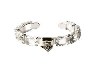 Prada Triangolo Silver Tone Crystal Cuff Bracelet Triangle Logo