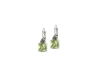 Anvil Collection Square Cut French Wire Earrings, Peridot CZ. 1"L x 3/8"W