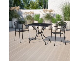 35.5" Square Black Indoor-Outdoor Steel Patio Table-Umbrella Hole