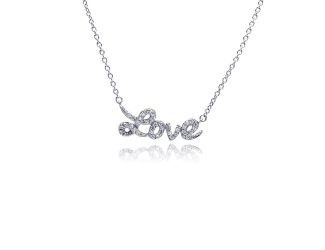 PARIKHS Rhodium Plated Clear CZ Love Pendant Necklace in 925 Sterling Silver