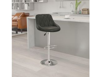 Black Vinyl Bucket Seat Adjustable Height Barstool with Diamond Pattern Back