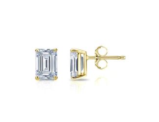 Bright White Pristine Emerald Lab Grown Diamond Stud in 14K Yellow Gold 1.10ct, Color-GH,Clarity-VS