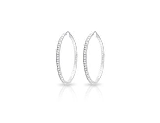 PARIKHS Rhodium Plated Round Clear CZ Hoop Earrings in 925 Sterling Silver-45MM