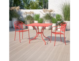 35.5" Square Coral Indoor-Outdoor Steel Patio Table-Umbrella Hole-Restaurant