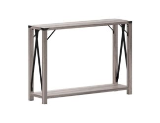 2-Tier Console Table with Black Metal Side Braces and Corner Caps - Rustic Oak