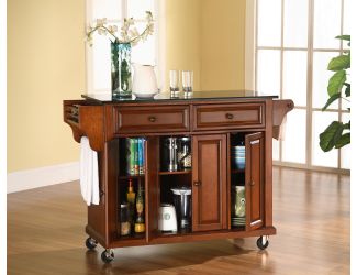 Black Granite Top Kitchen Cart/Island (Cherry)
