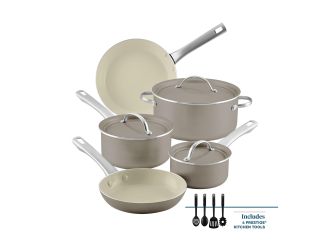 12pc Vibrance Ceramic Nonstick Cookware Set Champagne