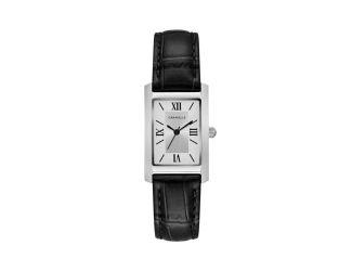 Caravelle Ladies Rectangular Black Leather Strap Watch