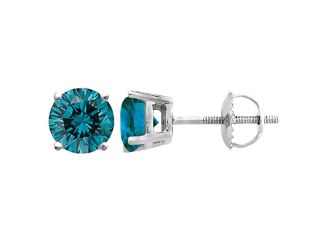 PARIKHS Blue Round AAA Quality Diamond Screw back Stud in 14k White Gold 0.20ct