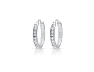 PARIKHS Rhodium Plated Round Clear CZ Hoop Earrings in 925 Sterling Silver-20MM
