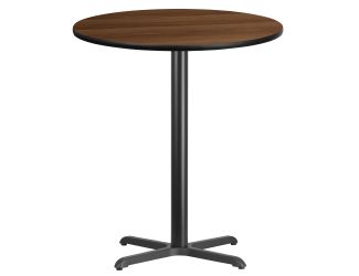 36" Round Walnut Laminate Table Top with 30" x 30" Bar Height Table Base