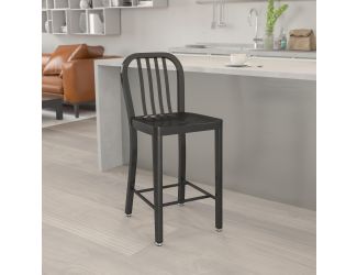 24" High Black Metal Indoor-Outdoor Counter Height Stool with Vertical Slat Back