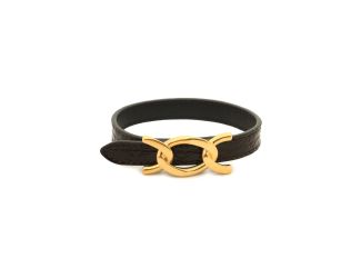 Saint Laurent Croc Embossed Black Leather Chain Bracelet