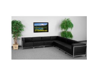 7 Piece Black LeatherSoft Modular Sectional Configuration - Stainless Steel Legs