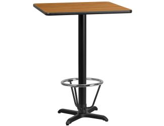 30" SQ Natural Laminate Table Top & 22"x 22" Bar Height Table Base w/ Foot Ring