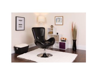 Black LeatherSoft Swivel Side Reception Chair with Bowed Seat - Guest Seating