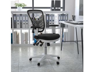 Mid-Back Black Mesh/White FrameMultifunction Ergonomic Office Chair with Arms
