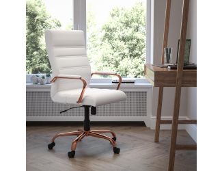 High Back White LeatherSoft Executive Swivel Office Chair - Rose Gold Frame/Arms