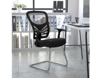 Black Mesh Side Reception Chair with Chrome Sled Base - Conference Room Chair
