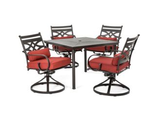 Montclair 5-Piece Patio Dining Set in Chili Red with 4 Swivel Rockers and a 40-Inch Square Table