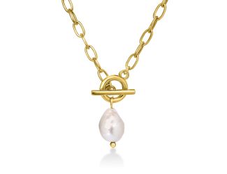 Paperclip Pearl Necklace Gold